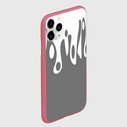 Чехол iPhone 11 Pro матовый Потеки белой краски на сером фоне, цвет: 3D-малиновый — фото 2