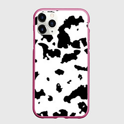 Чехол iPhone 11 Pro матовый Черно белый пятнистый узор, цвет: 3D-малиновый