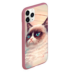 Чехол iPhone 11 Pro матовый Мемный кот Grumpy Cat с нимбом, цвет: 3D-малиновый — фото 2