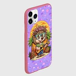 Чехол iPhone 11 Pro матовый Ежик играет на гитаре жаркое лето, цвет: 3D-малиновый — фото 2
