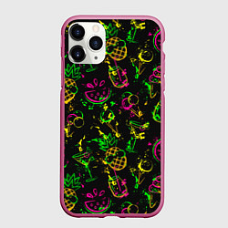 Чехол iPhone 11 Pro матовый Тропический ананасовый коктейль