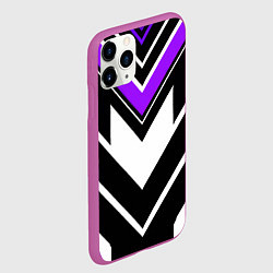 Чехол iPhone 11 Pro матовый Фиолетово-белые полосы на чёрном фоне, цвет: 3D-фиолетовый — фото 2