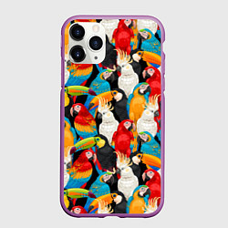 Чехол iPhone 11 Pro матовый Экзотические птицы попугаи и туканы, цвет: 3D-фиолетовый