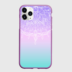Чехол iPhone 11 Pro матовый Розово-голубой градиент с узором мандала
