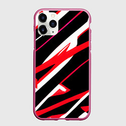 Чехол iPhone 11 Pro матовый Красно-белые полосы на чёрном фоне