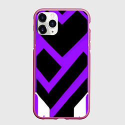 Чехол iPhone 11 Pro матовый Фиолетово-белые полосы на чёрном фоне