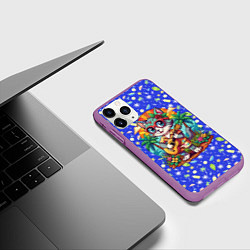 Чехол iPhone 11 Pro матовый Кот играет на гитаре жарким летом, цвет: 3D-фиолетовый — фото 2