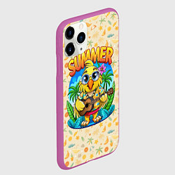 Чехол iPhone 11 Pro матовый Попугай играет на гитаре на острове, цвет: 3D-фиолетовый — фото 2