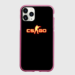 Чехол iPhone 11 Pro матовый CSGO огненное лого, цвет: 3D-малиновый