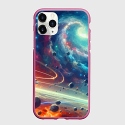 Чехол iPhone 11 Pro матовый Полет к далёкой планете - нейросеть, цвет: 3D-малиновый