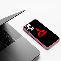 Чехол iPhone 11 Pro матовый Mitsubishi red logo, цвет: 3D-малиновый — фото 2