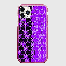 Чехол iPhone 11 Pro матовый Техно-киберпанк шестиугольники фиолетовый и чёрный, цвет: 3D-малиновый