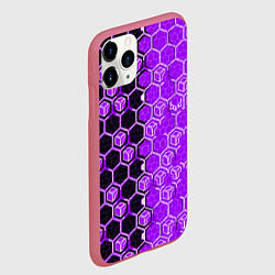 Чехол iPhone 11 Pro матовый Техно-киберпанк шестиугольники фиолетовый и чёрный, цвет: 3D-малиновый — фото 2