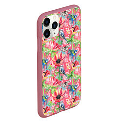 Чехол iPhone 11 Pro матовый Синицы и маки на розовом, цвет: 3D-малиновый — фото 2