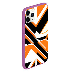 Чехол iPhone 11 Pro матовый Чёрно-оранжевые широкие линии на белом фоне, цвет: 3D-фиолетовый — фото 2