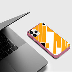 Чехол iPhone 11 Pro матовый Жёлтые широкие линии на белом фоне, цвет: 3D-малиновый — фото 2