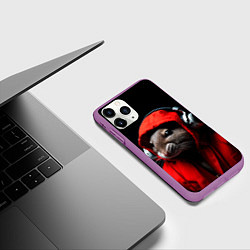 Чехол iPhone 11 Pro матовый Крыса диджей в наушниках и капюшоне, цвет: 3D-фиолетовый — фото 2