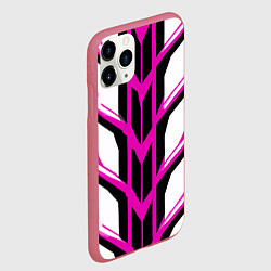 Чехол iPhone 11 Pro матовый Чёрно-розовые полосы на белом фоне, цвет: 3D-малиновый — фото 2