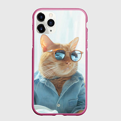Чехол iPhone 11 Pro матовый Альфа кот, цвет: 3D-малиновый