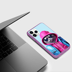 Чехол iPhone 11 Pro матовый Кот в капюшоне и очках, цвет: 3D-фиолетовый — фото 2