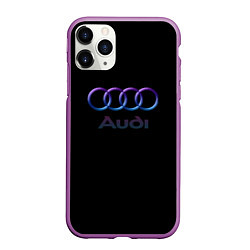 Чехол iPhone 11 Pro матовый Audi neon logo, цвет: 3D-фиолетовый