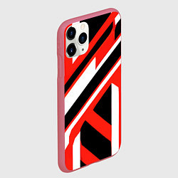 Чехол iPhone 11 Pro матовый Чёрно-красные полосы на белом фоне, цвет: 3D-малиновый — фото 2