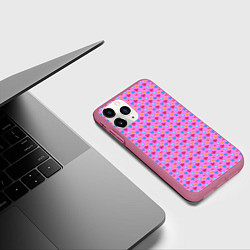 Чехол iPhone 11 Pro матовый Розовый паттерн с разноцветными сердечками, цвет: 3D-малиновый — фото 2