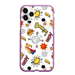 Чехол iPhone 11 Pro матовый Комикс изображение с собакой pop art, цвет: 3D-фиолетовый