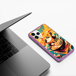 Чехол iPhone 11 Pro матовый The cat eats ramen, цвет: 3D-фиолетовый — фото 2