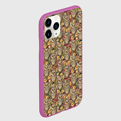 Чехол iPhone 11 Pro матовый Совы в листьях и цветах, цвет: 3D-фиолетовый — фото 2