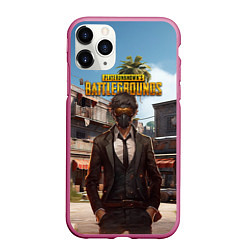 Чехол iPhone 11 Pro матовый PUBG персонаж в маске, цвет: 3D-малиновый