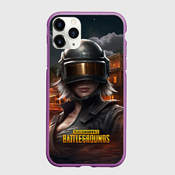 Чехол iPhone 11 Pro матовый PUBG девушка в шлеме