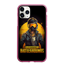 Чехол iPhone 11 Pro матовый PUBG игрок на закате черный фон