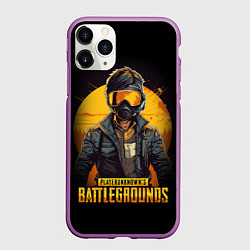 Чехол iPhone 11 Pro матовый PUBG игрок на закате черный фон