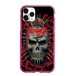 Чехол iPhone 11 Pro матовый Slipknot череп зомби, цвет: 3D-малиновый