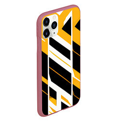 Чехол iPhone 11 Pro матовый Black and yellow stripes on a white background, цвет: 3D-малиновый — фото 2