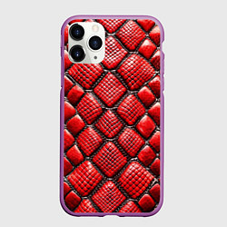 Чехол iPhone 11 Pro матовый Змеиная объемная текстурная красная кожа, цвет: 3D-фиолетовый