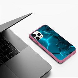 Чехол iPhone 11 Pro матовый Неоновые холодные голубые плиты в разломе, цвет: 3D-малиновый — фото 2