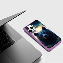 Чехол iPhone 11 Pro матовый Медведь на закате, цвет: 3D-фиолетовый — фото 2