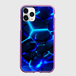 Чехол iPhone 11 Pro матовый Яркие голубые неоновые плиты в разломе
