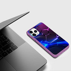 Чехол iPhone 11 Pro матовый Микс разломленных плит и неоновое свечения, цвет: 3D-фиолетовый — фото 2