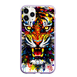 Чехол iPhone 11 Pro матовый Орнаментальный тигр - нейросеть, цвет: 3D-светло-сиреневый