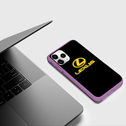 Чехол iPhone 11 Pro матовый Lexus yellow logo, цвет: 3D-фиолетовый — фото 2