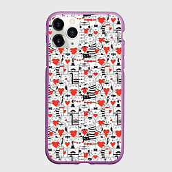 Чехол iPhone 11 Pro матовый Котики держат сердечки, цвет: 3D-фиолетовый