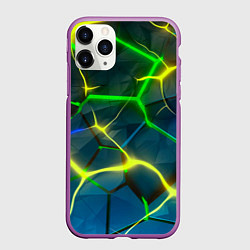 Чехол iPhone 11 Pro матовый Неоновые яркие зеленые плиты с желтым светом, цвет: 3D-фиолетовый