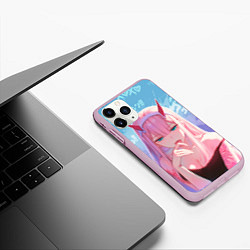 Чехол iPhone 11 Pro матовый Zero two аниме, цвет: 3D-розовый — фото 2