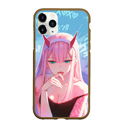 Чехол iPhone 11 Pro матовый Zero two аниме, цвет: 3D-коричневый