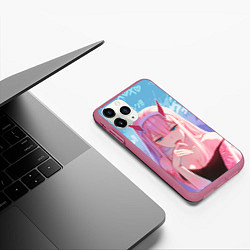 Чехол iPhone 11 Pro матовый Zero two аниме, цвет: 3D-малиновый — фото 2