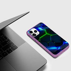 Чехол iPhone 11 Pro матовый Зеленые яркие неоновые плиты, цвет: 3D-фиолетовый — фото 2