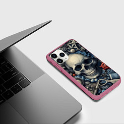 Чехол iPhone 11 Pro матовый Стимпанк композиция с черепом - нейросеть, цвет: 3D-малиновый — фото 2